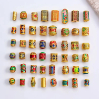 Manik Pengatur Jarak Berbentuk Tong Cloisonné, Bersalut Emas dengan Penahan Warna, Enamel Gaya Cina,