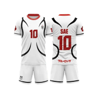 เสื้อยืดแขนสั้นพิมพ์ลายการ์ตูนสำหรับผู้ชาย ชุดเสื้อยืดและกางเกงขาสั้นขนาดใหญ่ แฟชั่น คอสเพลย์ สีขาวแ
