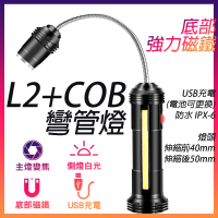 【威富登】L2+COB 蛇管工作燈 彎管燈 底部磁鐵 磁吸式手電筒 磁鐵工作燈 手電筒(磁鐵)