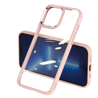 【HongXin】iPhone 13 Pro 6.1 透明背板金屬按鍵 防摔防撞 手機殼(粉色)