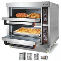 italian double deck industrial gas pizza oven 4 pizzas domestic mini CE two layers 2 deck 2 trays electric gas baking oven price