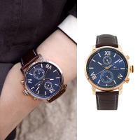 【Tommy Hilfiger】玫瑰金 藍面 計時腕錶(1791308)
