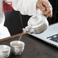 茶壺 999純銀手工功夫茶具泡茶壺鎏銀陶瓷家用復古銀壺泡茶器