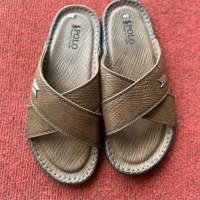 Dép da nam Polo xịn quai chéo đế khâu 3 màu Nâu, Đen, Xám size từ 39 đến 43