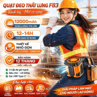 Quạt Đeo Thắt Lưng F83, Quạt Điều Hoà Đeo Hông Pin 12000 mAh Sử Dụng 12-14H Có Cổng Sạc Dự Phòng, Th
