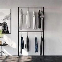 Industrial Design Clothes Rack Freestanding Coat Walk-In Wardrobe Wall Sturdy Black Steel Pipes Open Storage