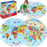 2 Sets Floor Puzzles World and United States Map Puzzles with Poster World and US Geography Jumbo Ro
