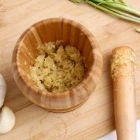 Wooden Garlic Masher Bowl Mashing Crushing Jar Mortar Pestle Set Kitchen Tool