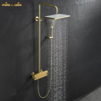 Brushed gold rainfall shower set big shower head faucet bathroom wall gold shower mixer hot and cold bath shower mixer tap