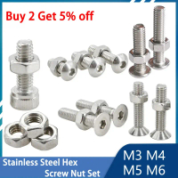Set Skru dan Nat, Bolt Allen Heksagon, Benang Metrik, Keluli Tahan Karat 304, Skru Mesin, Bolt Fairi