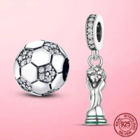 925 Silver Sparkling Soccer Football Charm Beads Fit Original Pandora Bracelet Bangle Fine 925 Silver Jewelry Gift