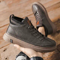 Sepatu Pilihan Gaya Olahraga Terbarukorea Keren PU Kulit Vintage Low Boots Pria Shoe