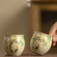 Ruyao Cat Owner's Single Kung Fu Set Open Piece Personal Dedicated Household Ceramic Tea Cup