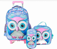 School trolley bag for girls Owl style kids School Rolling backpack with lunch bag pen wheeled backpack school bag with wheels4.1