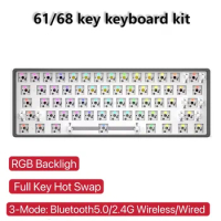 DK61/68 Key 60% Diy Mechanical Keyboard Kit Bluetooth5.0/2.4G Wireless/Wired Three-Mode RGB Full Key HOT Swap Compatible 3/5pin