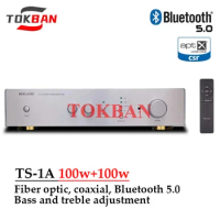 Tokban TS-1A 100w*2 2.0 Class AB Power Amplifier with Remote Control Bluetooth 5.0 Aptx Fiber Coaxial HIFI Stereo Amplifier Amp