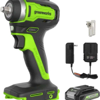 Greenworks 24V Brushless 3/8" Cordless Impact Wrench, 2.0Ah Battery and Compact Charger