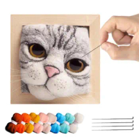 Animal Needle Felting Kit Decorative Cat Head DIY Felting Craft For Kids Wool Animal Cat Felting Supplies With Step-By-Step