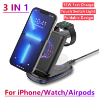 Foldable 3 in 1 Wireless Charger Stand Fast Charging Dock Station For iPhone 14 13 12 X Pro Max Apple Watch SE 8 7 6 Airpods Pro