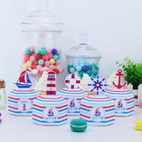Sailboat Nautica Ahoy Theme Party Favor Boxes Party Supplies Candy Box Favor Bags Happy Birthday Boy Birthday Party