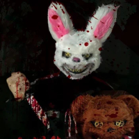 Performance Prop Cosplay Halloween Horror Plush Mask Bloody Rabbit Bunny Mask Decorative Festival Mask Bloody Bear Headgear