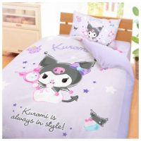 【享夢城堡】單人床包雙人兩用被套三件組(三麗鷗酷洛米Kuromi 妝酷女孩-紫)