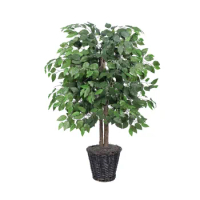 4' Artificial Ficus Bush in a Rattan Basket Lifelike Home Or Office Decor Premium Faux Potted Plant Maintenance Free Ficus Plant