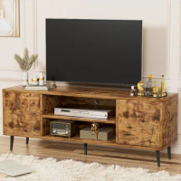 Modern Retro TV Stand for Television up to 65", Entertainment Center with Two Storage Cabinet and Shelf, Media Console，58 Inch