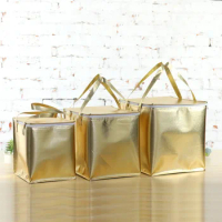 Gold Insulated Bag Thermal Cooler Picnic Foldable Ice Pack Portable Cake Carrier Food Pizza Delivery Insulation Lunch Bag