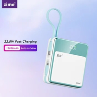 Zime Mini Power Bank PD 20W 10000mAh Built-in Dual Fast Charging Cables Powerbank Portable Battery Charger for iPhone Xiaomi