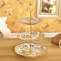 歐式三層水果盤家用茶幾點心盤創意陶瓷蛋糕盤子多層雙層干果盤 【麥田印象】