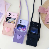 Luxury Love Heart Card Wallet Crossbody Lanyard Necklace Phone Case for Vivo X Flip vivo x flip X flip Xflip xflip Cover Coque