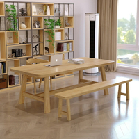茶桌 會議桌 簡約原木長條工作臺 工作室方形辦公桌椅現代閱覽室圖書館書桌子