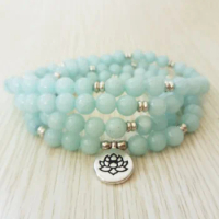 108 Mala Beads Bracelet Prayer Beads Yoga Mala Bule Bracelet Lotus Flower Bracelets Gift For Men And Women Laps Bracelets