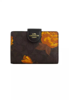 Coach Medium Corner Zip Wallet In Signature Canvas With Floral Print Walnut/Black CCL69