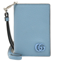 GUCCI GG Marmont 經典小牛皮頸掛式對開釦式隨身卡夾/證件夾(天藍)