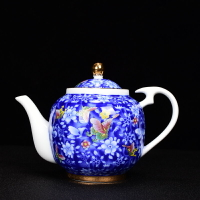 陶瓷茶壺單壺青花瓷功夫茶具白瓷泡茶壺水壺琺瑯彩茶壺茶具帶過濾1入