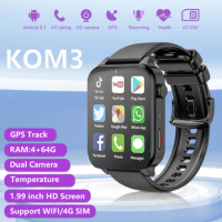 XUESEVEN KOM3 4G LTE Smart Watch 4G+64G 1.99" Screen Dual Camera SIM Card Google Play GPS WiFi Face Recognition Sports Men Watch