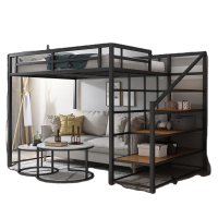 Metal Loft Bed Space-saving Bed Frame Person Duplex Split-level Hammock Single Queen King Size