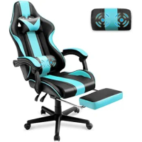 Blue Gaming Chair with Footrest, Ergonomic Gamer Chair,Office Computer Gaming Chairs,E-Sports Racing Game Chair