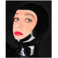 Latex Hood Mask Costumes Latex Mask Fetish with Zipper at the Back of the Head Facial Leakage