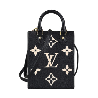 LV M57937 PETIT SAC PLAT壓花LOGO Monogram Empreinte牛皮手提斜背包(黑x米)