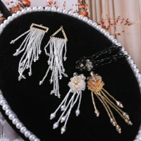 1pcs Diy Accessories Hand-beaded Temperament Long Crystal Tassel Millet Beads Crystal Geometric Pendant Hairpin Material