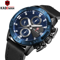 KADEMAN Luxury Mens Watch 2020 Fashion Sport Wrist Watch Alloy Case Leather Band Watch Quartz Business Wristwatch Calendar Clock