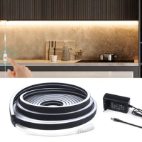 Black Silicone Tube 24V Neon Strip Light DIY Touch Dimmable Kitchen LED Under Cabinet Lights TV Bathroom Mirror Backlight Lamp
