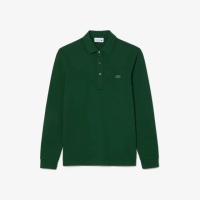 【LACOSTE】男裝-經典修身長袖Polo衫(深綠色)
