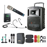 【MIPRO】MA-808 雙頻UHF無線喊話器擴音機(手持/領夾/頭戴多型式可選 街頭藝人 學校教學 會議場所均適用)