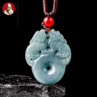 Alami Air biru jadeite ganda Pixiu pengaman gesper liontin es giok liontin grosir giok pria dan wani