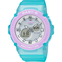 【CASIO 卡西歐】BABY-G 仲夏海灘運動雙顯腕錶/綠x紫框(BGA-270-2A)
