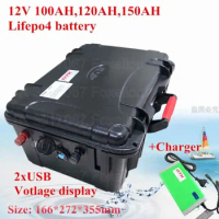 Ultra large capacity 12.8v 12V 100AH 120AH 150AH Lifepo4 Lithium Battery for eboat motors solar power ups + 10A charger